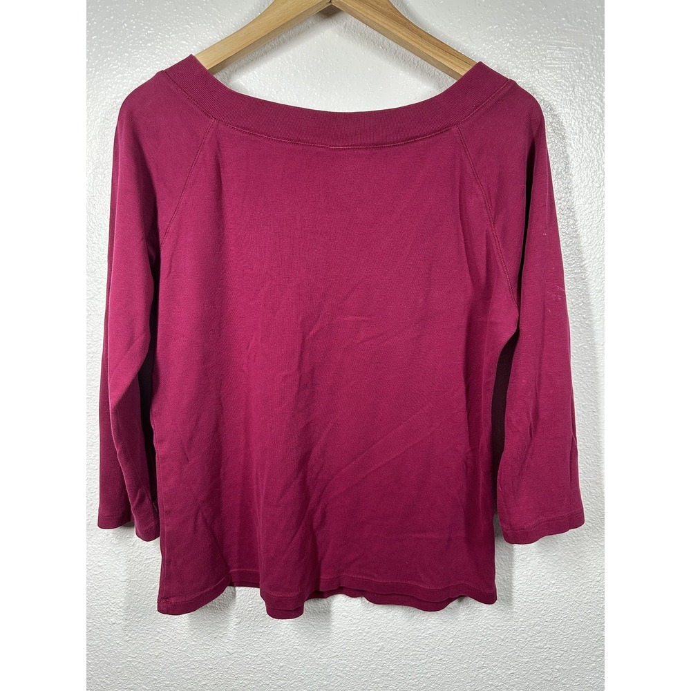GAP Shirt Womens Large Pink V Neck 3/4 Sleeve Stretch Casual Pullover Top - Picture 2 of 7